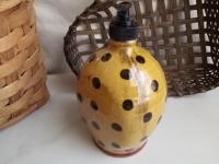 Redware Soap or Lotion Dispenser Bottle, Large Size with Black Dots