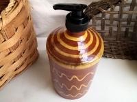 Large Redware Soap or Lotion Dispenser Bottle with Squiggles, One-of-a-Kind