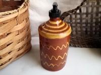 Large Redware Soap or Lotion Dispenser Bottle with Squiggles, One-of-a-Kind