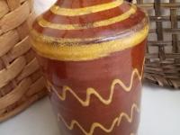 Large Redware Soap or Lotion Dispenser Bottle with Squiggles, One-of-a-Kind