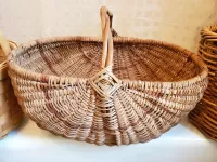 Large Antique Primitive Ash Splint Melon Basket, Egg Basket
