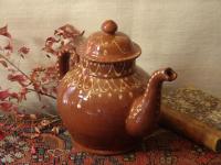 Redware Teapot with Stamped Decoration and Lead Free Glaze