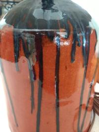 Redware Lamp with Black Overglaze and Lead-Free Glaze