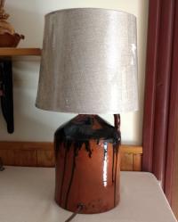 Redware Lamp with Black Overglaze and Lead-Free Glaze