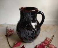 Redware Jug with Black Glaze and Gray Drips