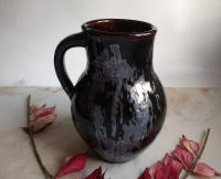 Redware Jug with Black Glaze and Gray Drips
