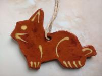 Redware Rabbit Ornament, Slip Decorated