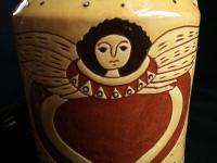 Redware Table Lamp with Sgraffito Angel with Wings Motif
