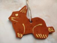 Redware Rabbit Ornament, Slip Decorated