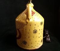 Redware Table Lamp with Sgraffito Angel with Wings Motif