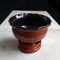 Redware Salt Cellar or Spice Bowl with Fluted Rim