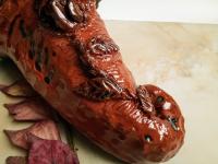 Redware Wall Pocket Sprigged with Roses and Leaves
