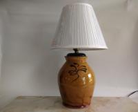 Redware Table Lamp with Lampshade (Optional) and Black Feather Motif