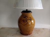 Redware Table Lamp with Lampshade (Optional) and Black Feather Motif