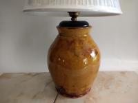 Redware Table Lamp with Lampshade (Optional) and Black Feather Motif