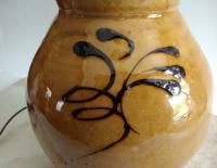 Redware Table Lamp with Lampshade (Optional) and Black Feather Motif
