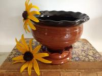 Redware Salt Cellar or Spice Bowl with Fluted Rim