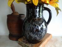Redware Jug with Black Glaze and Gray Drips