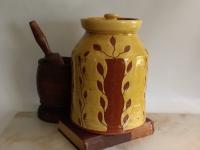Redware 10.25 in Jar with Sgraffito Leaf Pattern and Lead Free Glaze