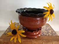 Redware Salt Cellar or Spice Bowl with Fluted Rim