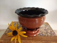 Redware Salt Cellar or Spice Bowl with Fluted Rim