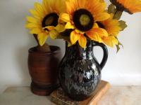 Redware Jug with Black Glaze and Gray Drips by Pied Potter Hamelin