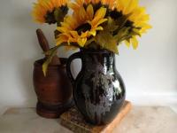 Redware Jug with Black Glaze and Gray Drips