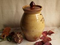 Redware 10 in Jar with Black Slip Feather Decoration