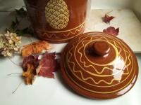Redware Paper Towel Holder with Sgraffito Pineapple Motif