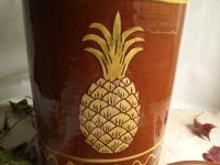 Redware Paper Towel Holder with Sgraffito Pineapple Motif