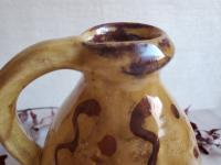 Redware Jug with Red Slip Squiggles & Dots Decoration