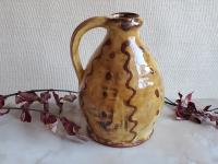 Redware Jug with Red Slip Squiggles & Dots Decoration