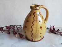 Redware Jug with Red Slip Squiggles & Dots Decoration