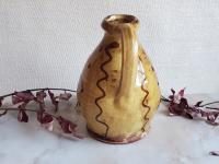 Redware Jug with Red Slip Squiggles & Dots Decoration