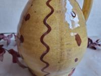 Redware Jug with Red Slip Squiggles & Dots Decoration