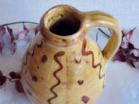 Redware Jug with Red Slip Squiggles & Dots Decoration