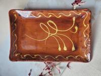 Redware Platter with Slipware Feather Decoration