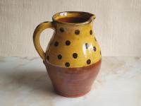 Redware Pitcher with Black Polka Dots
