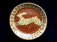 Redware 11 inch Plate with Leaping Hare Sgraffito Motif