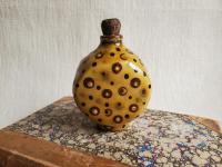 Redware Bottle with Stamped Decoration and Lead-Free Glaze