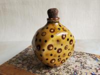 Redware Bottle with Stamped Decoration and Lead-Free Glaze