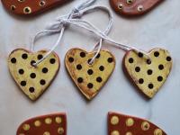 Redware Mini Heart Ornaments with Black Polka Dots