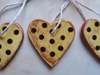Redware Mini Heart Ornaments (3) with Black Polka Dots