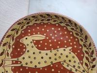 Redware 11 inch Plate with Leaping Hare Sgraffito Motif