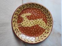 Redware 11 inch Plate with Leaping Hare Sgraffito Motif
