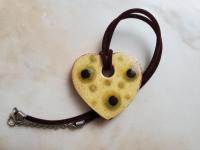 Redware Mini Heart Necklace with Green and Black Dots