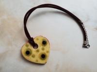 Redware Mini Heart Necklace with Green and Black Dots