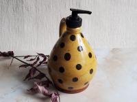 Redware Soap or Lotion Dispenser jug (a) with Black Dots