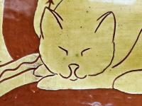 Redware Platter with Sleeping Cat Sgraffito Decoration, detail