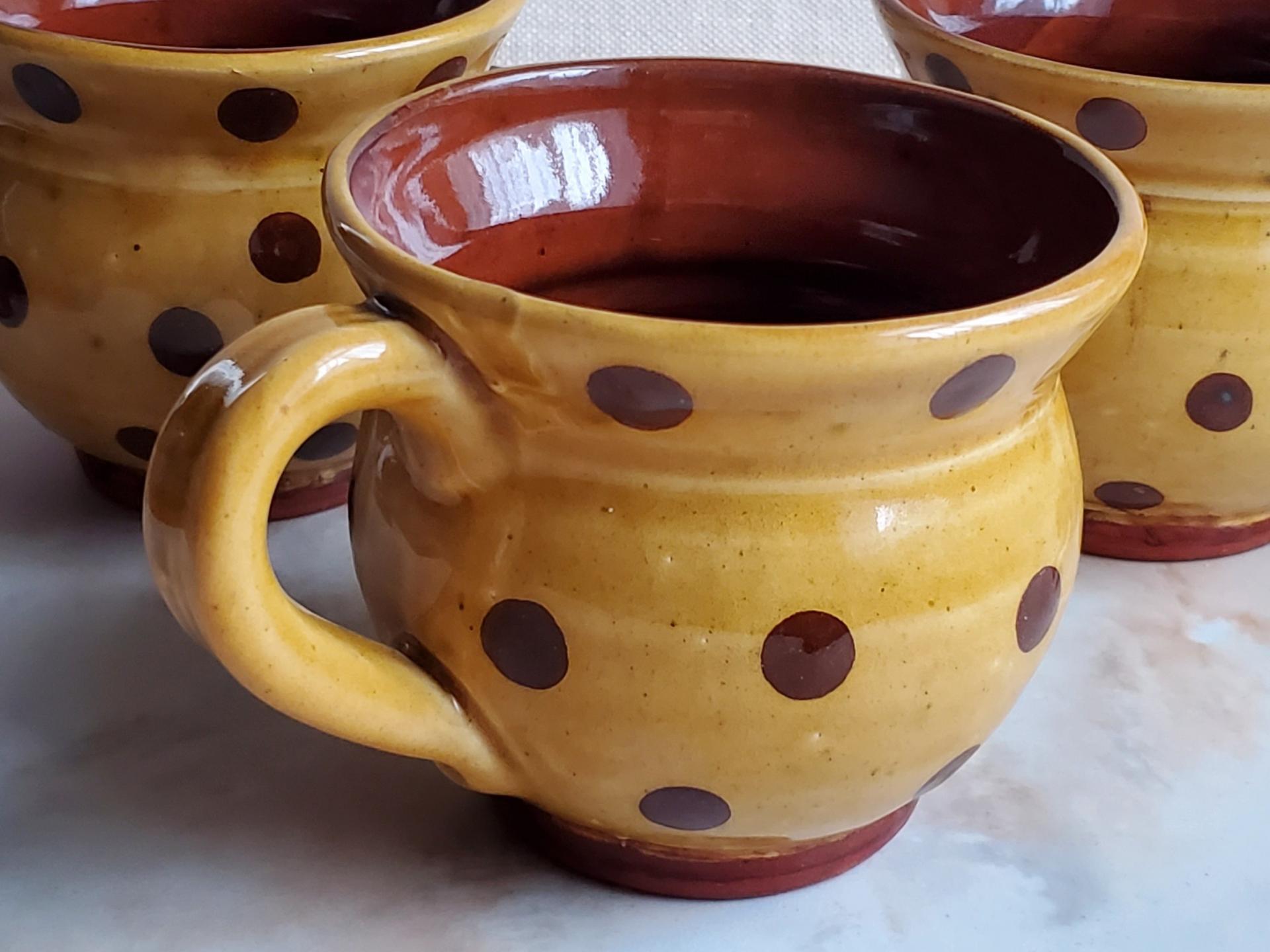 Redware Cup with Brown Dots Decoration